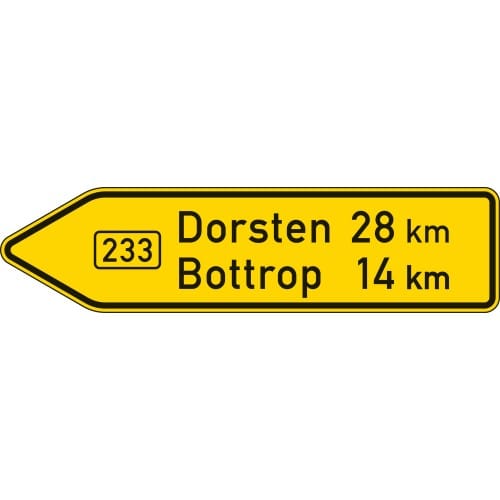 Pfeilwegweiser mit Wunschtext | auf Bundesstraßen, linksweisend - Verkehrsschild VZ 415-10