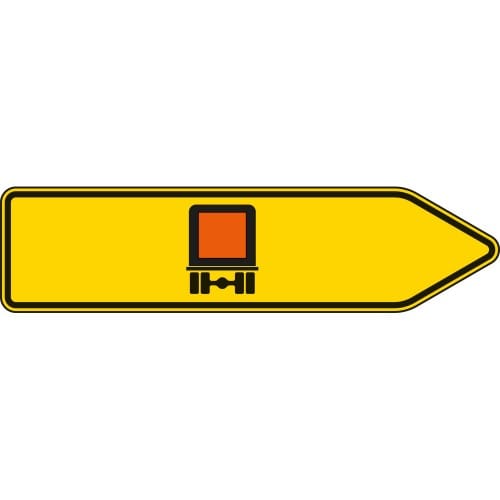 Pfeilwegweiser für kennzeichnungspflichtige Fahrzeuge mit gefährlichen Gütern, rechtsweisend - Verkehrsschild VZ 421-21
