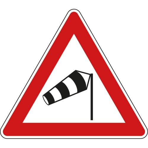 Seitenwind von rechts - Verkehrsschild VZ 117-10