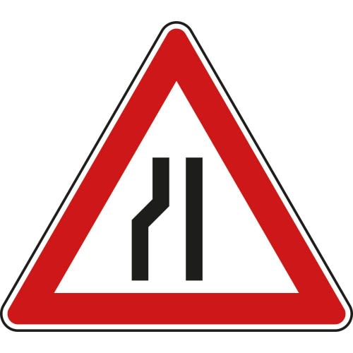 Einseitig verengte Fahrbahn, Verengung links - Verkehrsschild VZ 121-20