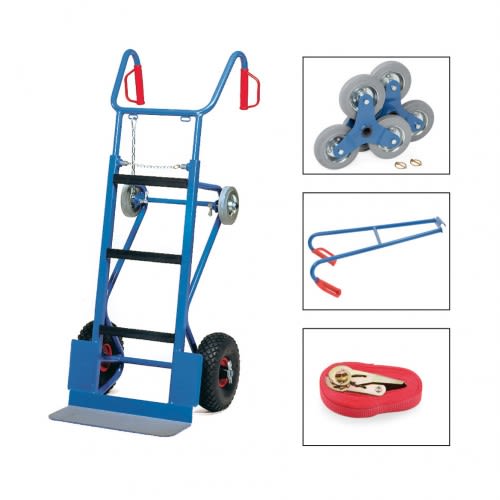 FETRA Gerätekarre 11050 mit Luftbereifung, Treppensternen, Tragholm und Spanngurt - Tragkraft 400 kg