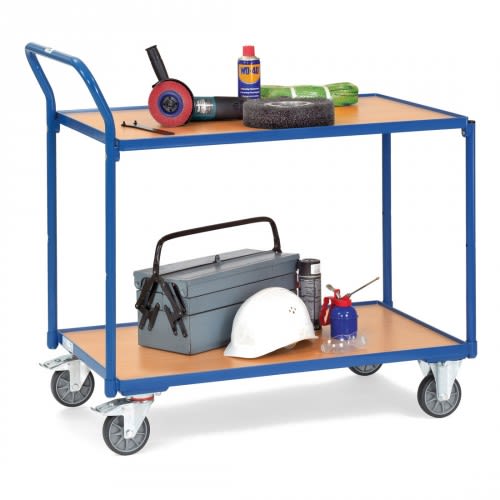FETRA Leichter Tischwagen 2740 mit 2 Holzböden und schrägem Schiebegriff - Tragkraft 300 kg