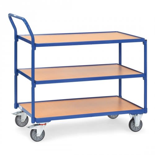 FETRA Leichter Tischwagen 2750 mit 3 Holzböden und schrägem Schiebegriff - Tragkraft 250 kg