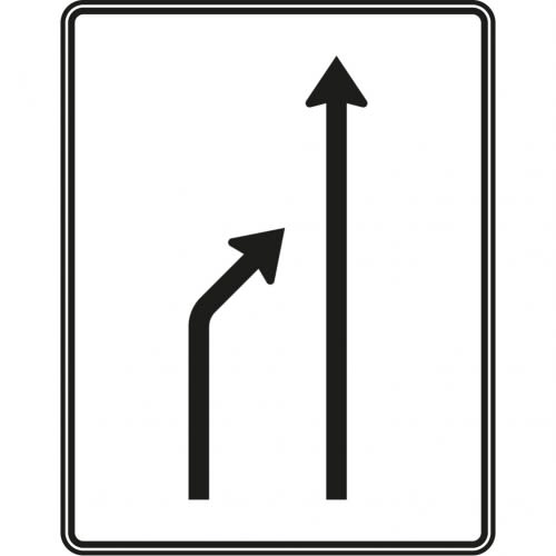 Einengungstafel ohne Gegenverkehr, Einzug links und noch 1 Fahrstreifen - Verkehrszeichen VZ 531-20