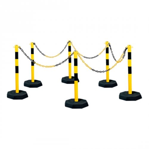 6 Absperrpfosten Mit Ketten - Verstellbare Leitpfosten Für Parkplatz & Baustelle