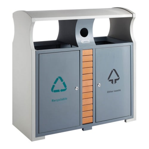 Recycling Abfallbehälter mit Regendach und Batteriefach, EKO - Inhalt 2x 39 Liter