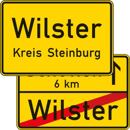 Ortstafel, doppelseitig (Rückseite VZ 311) - Verkehrsschild VZ 310-40
