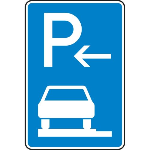 Parken auf Gehwegen ganz in Fahrtrichtung links, Ende - Verkehrsschild VZ 315-62
