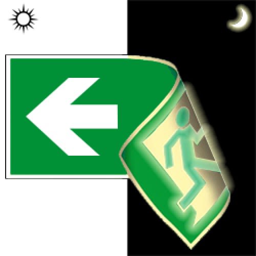 Rettungsweg links/rechts doppelseitig nach ISO 7010 (E 001+E 002), ISO 3864, ISO 16069