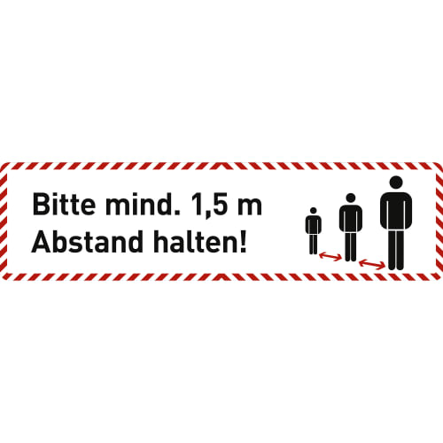 Fußbodenaufkleber Bitte mind. 1,5 Meter Abstand halten! - Mit rot-weißem Rand