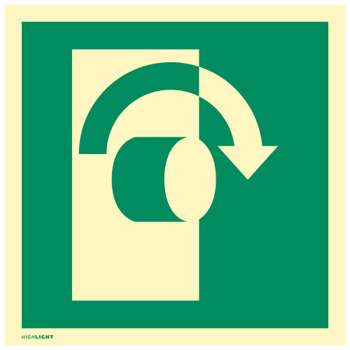 Öffnung durch Rechtsdrehung nach DIN EN ISO 7010, E019