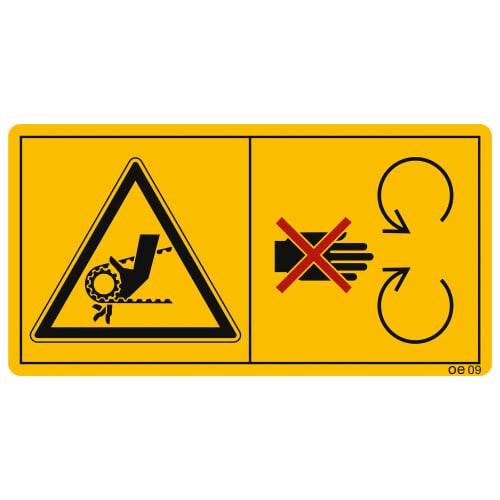Maschinenschild Schutzeinrichtungen bei laufendem Motor nicht öffnen oder entfernen