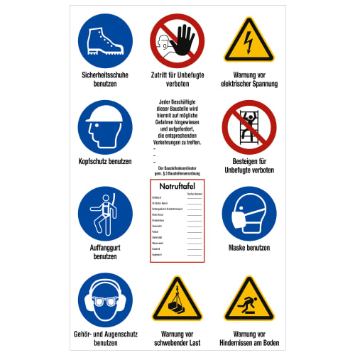 Baustellen-Sicherheitsschild als Plane nach ISO 7010