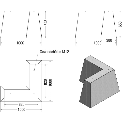 Betonschutzwand | Trapezeckstein | schwarz/gelb