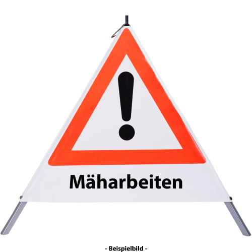 Faltsignal Mäharbeiten Achtung Gefahrenstelle