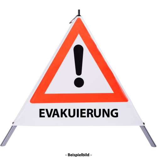 Faltsignal - Gefahrenstelle mit Text: EVAKUIERUNG