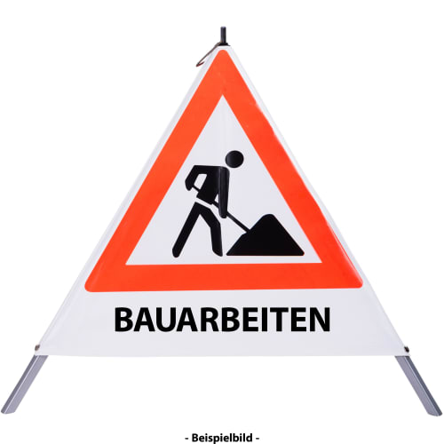 Faltsignal - Baustelle mit Text: BAUARBEITEN