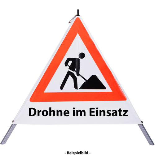 Faltsignal - Baustelle mit Text: Drohne im Einsatz