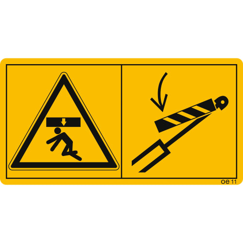 Maschinenschild Der Aufenthalt im Gefahrenbereich ist nur bei eingelegter Hubzylindersicherung zulässig