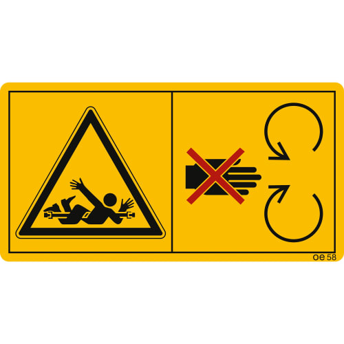 Maschinenschild Sich nicht im Bereich der Antriebswelle aufhalten. Verletzungsgefahr!