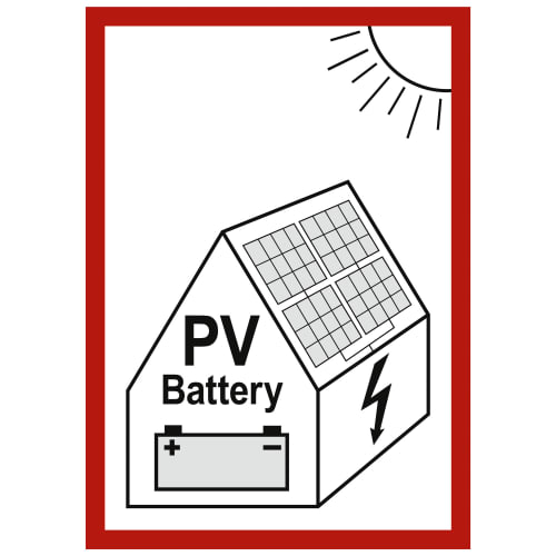 Schild Hinweis auf eine PV-Anlage mit Batteriespeicher