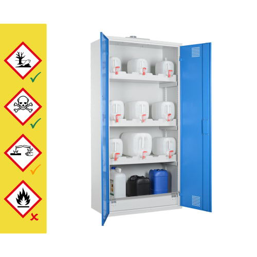 Chemikalienschrank für Kanister | Gefahrstoffschrank Abfüllung mit Auffangwanne | storeLAB