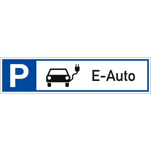 Parkplatzreservierer mit Symbol 'E-Auto' und Text