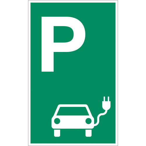 Parkplatzschild P für Elektrofahrzeuge (grüner Grund)