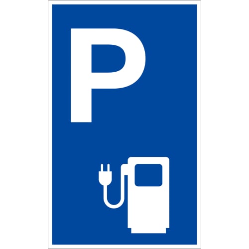 Parkplatzschild P mit Symbol 'E-Ladesäule'