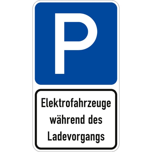 Parkplatzschild P - Elektrofahrzeuge während des Ladevorgangs, zweifarbig