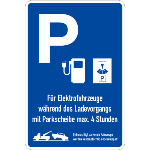 Parkplatzschild P - Hinweistafel für Parken an Ladesäulen