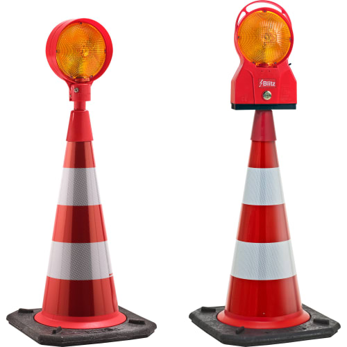 TL Verkehrsleitkegel / Leitkegel | mit Blitzleuchte | zweiteilig | 107/114 cm | StVO | vollreflektierend | RA1/RA2