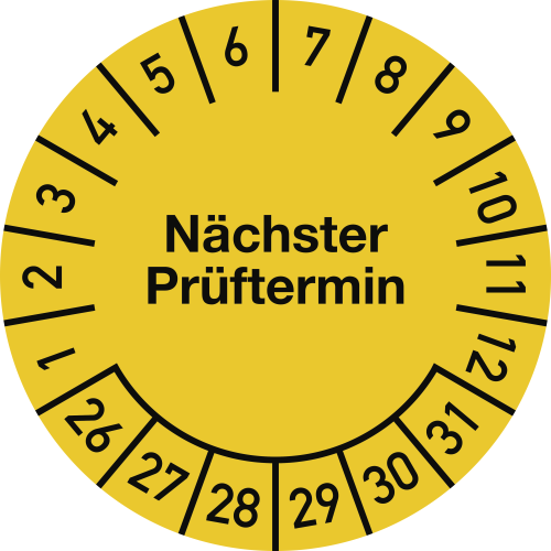 Prüfplaketten - Nächster Prüftermin, Jahresfarbe