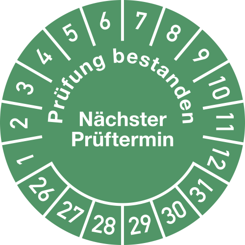 Prüfplaketten - Prüfung bestanden / Nächster Prüftermin