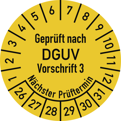 Prüfplaketten - Geprüft nach DGUV Vorschrift 3 - Nächster Prüftermin