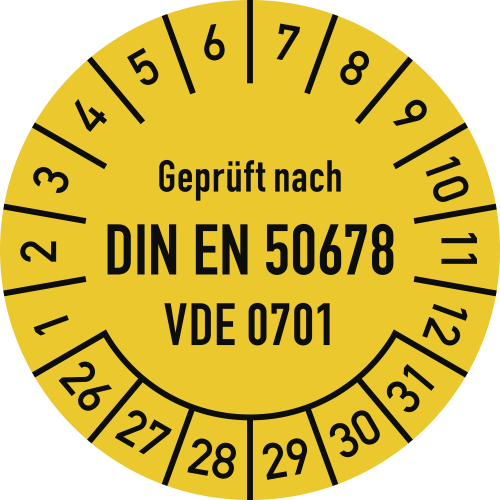 Prüfplakette - Geprüft nach DIN EN 50678 VDE 0701