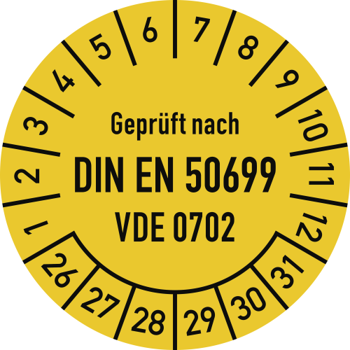Prüfplakette - Geprüft nach DIN EN 50699 VDE 0702