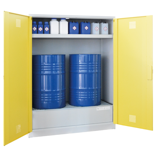 Umweltschrank für 200-Liter-Fässer | Fass-Gefahrstoffschrank Auffangwanne | storeLAB