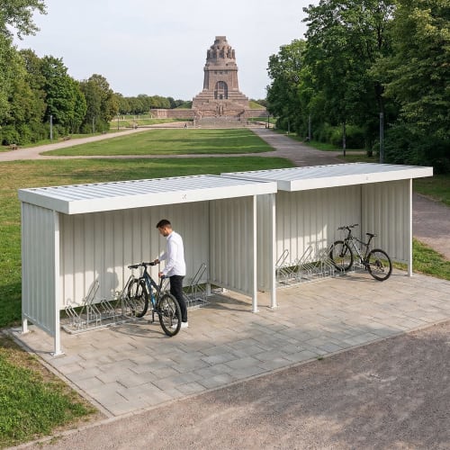 Fahrradüberdachung Leipzig L14 mit Flachdach | Unterstand mit viel Platz für 8 Fahrräder
