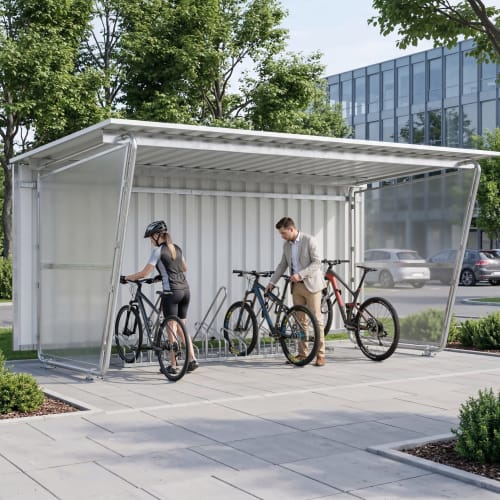 Fahrradüberdachung Siegen S18 mit Pultdach | Fahrradunterstand aus Stahl für 8 Fahrräder