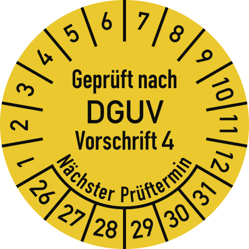 Prüfplaketten - Geprüft nach DGUV Vorschrift 4 - Nächster Prüftermin