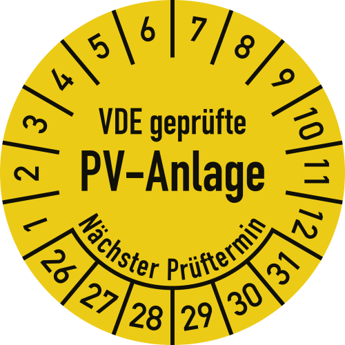Prüfplakette - VDE geprüfte PV-Anlage Nächster Prüftermin
