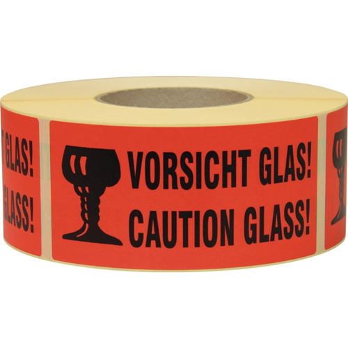 1000er-Rolle Hinweisetikett Vorsicht Glas – rot