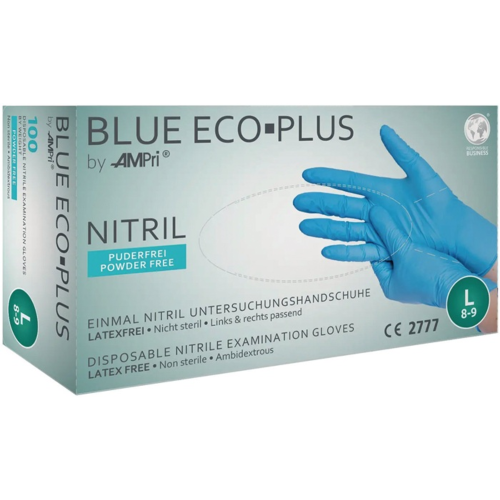 100er-Box AMPRI Einweghandschuhe Blue Eco Plus – Nitril, M, L oder XL wählbar