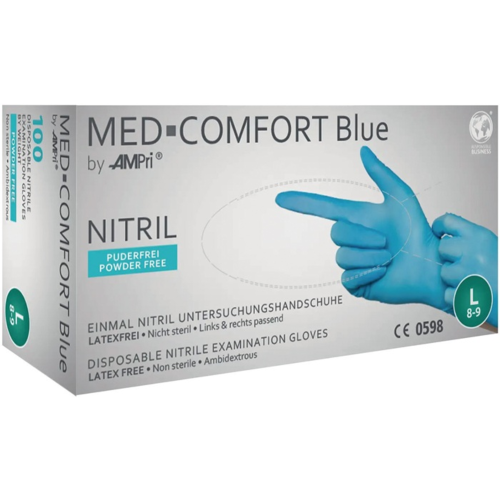 100er-Box AMPRI Einweghandschuhe Med Comfort Blue – Nitril, M, L oder XL wählbar