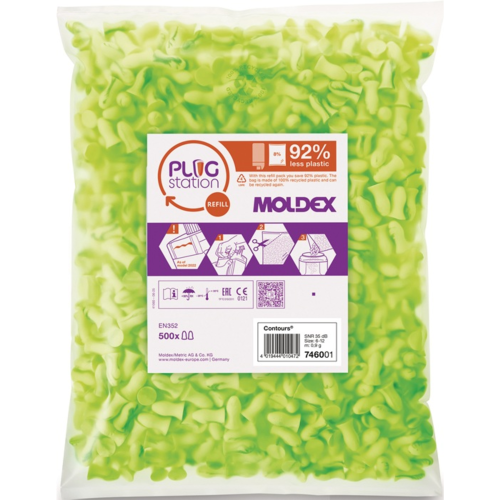 500 Paar Moldex Gehörschutzstöpsel Contours 746001 – SNR 35 dB, Polyurethan, grün