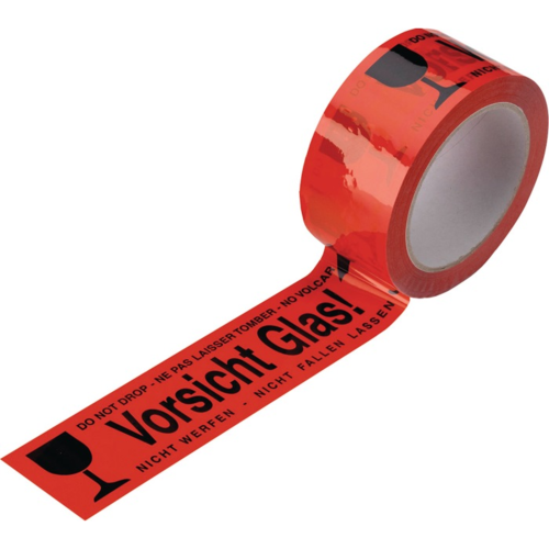 Warnklebeband PVC Vorsicht Glas – Breite 48 mm, rot
