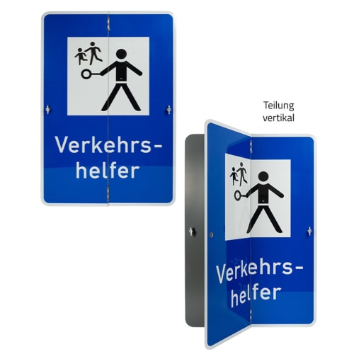 Rechteckiges Verkehrszeichen als Klappschild in Buchform (einflügelig)