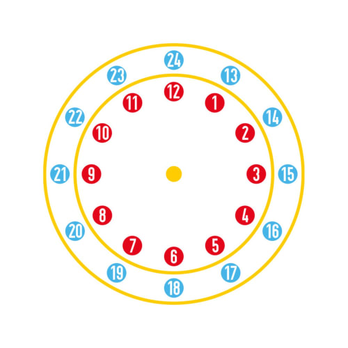 Thermoplastische Spielplatzmarkierung | Lernspiel 24-Stunden-Uhr - Prefatherm