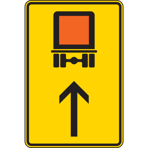 Vorwegweiser für kennzeichnungspflichtige Fahrzeuge mit gefährlichen Gütern im Kreisverkehr, geradeaus - Verkehrsschild VZ 442-31